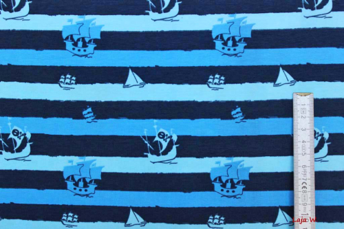 Preview: Stretch Jersey Segelschiffe blau (10 cm)