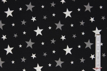 Preview: Stretch- Jersey Sterne auf schwarz (10 cm)