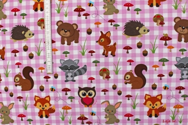 Preview: Jersey Waldtiere Vichy rosa (10 cm)