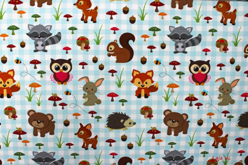 Jersey Waldtiere Vichy hellblau (10 cm)