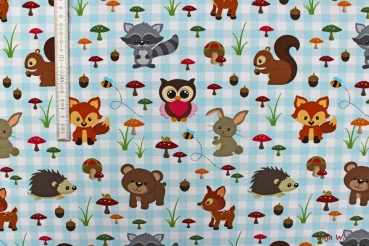 Preview: Jersey Waldtiere Vichy hellblau (10 cm)