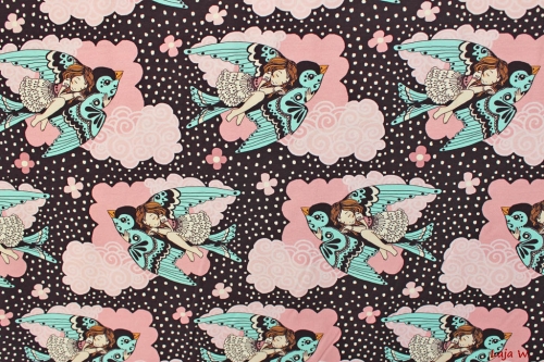 Stretch- Jersey  "Birds and fairy" (10 cm)