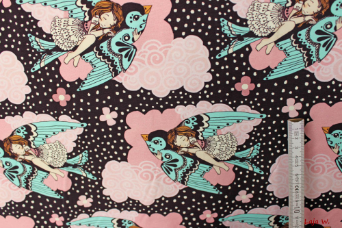 Stretch- Jersey  "Birds and fairy" (10 cm)