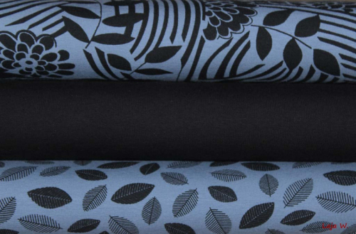 Preview: Stretch Jersey Malo Blumen blau (10 cm)