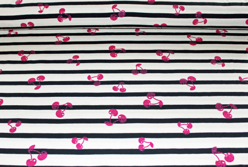 Stretch- Jersey "Glitzerkirschen" weiß (10 cm)