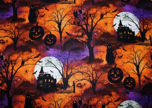Designerbaumwollstoff Frightful night Scenic (10 cm)