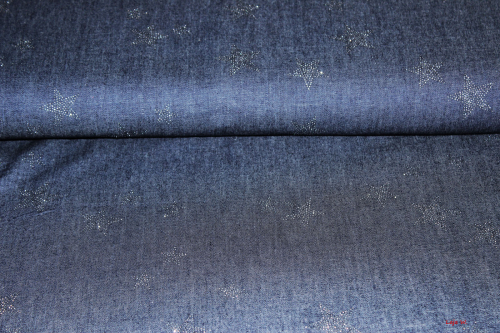 leichter Jeansstoff Glitzersterne dunkelblau (10 cm)