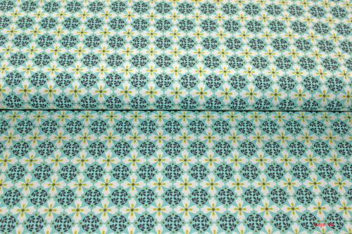 Baumwolle Emilie Blumen aqua/dunkelgrau usw. (10 cm)