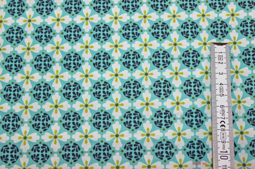 Baumwolle Emilie Blumen aqua/dunkelgrau usw. (10 cm)