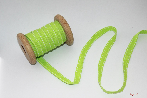 Ripsband Steppfaden lime/weiß (1 m)