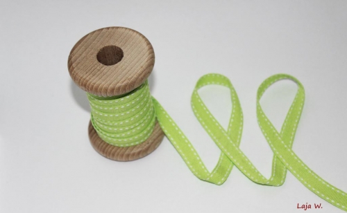 Ripsband Steppfaden lime/weiß (1 m)