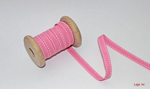 Ripsband Steppfaden rosa/weiß (1 m)