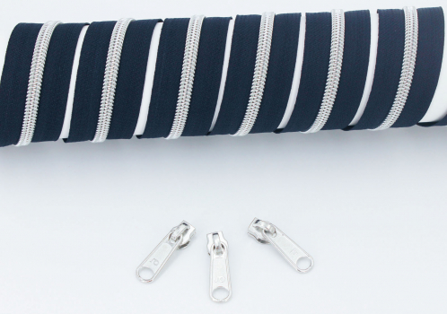 Endlosreißverschluss metallisiert nachtblau/ silber (1m)