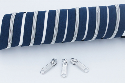 Endlosreißverschluss metallisiert marineblau/ silber (1m)