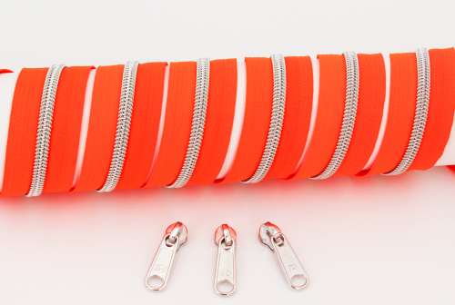 Endlosreißverschluss metallisiert neonorange/ silber (1m)