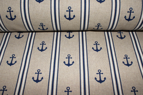 Preview: Dekostoff Anker und Streifen Leinen Look (10 cm)