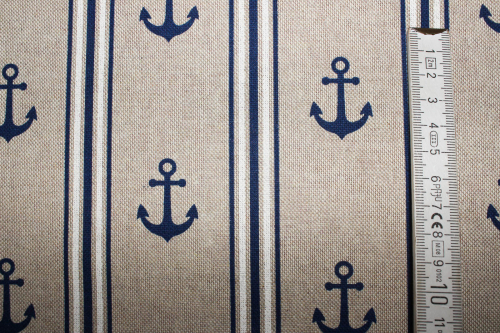 Preview: Dekostoff Anker und Streifen Leinen Look (10 cm)
