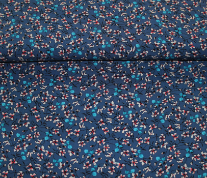 Viskose-Druck "Blümchen" blau (10 cm)