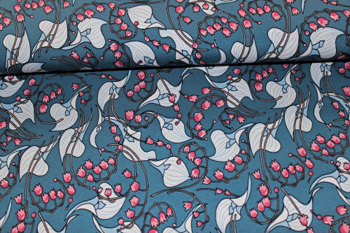 Viskose-Jersey Blüten mit rosa Maiglöckchen (10 cm)