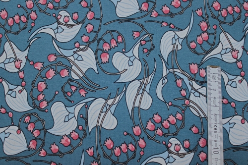 Preview: Viskose-Jersey Blüten mit rosa Maiglöckchen (10 cm)