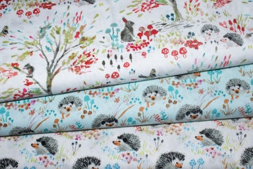 Preview: Designer-Baumwollstoff Enchanted Forest aqua (10 cm)