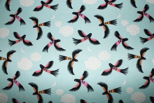 Preview: Designer- Baumwollstoff Parrot Play hellblau (10 cm)