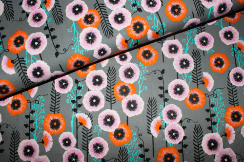 Designerbaumwolle Hollyhocks Grey (10 cm)