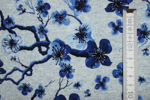 Preview: Jersey Kirschblütenzweige hellgrau meliert (10 cm)