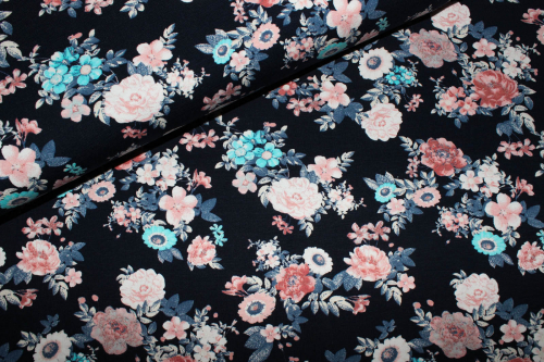 Jersey "Blüten" nachtblau (10 cm)