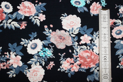 Jersey "Blüten" nachtblau (10 cm)
