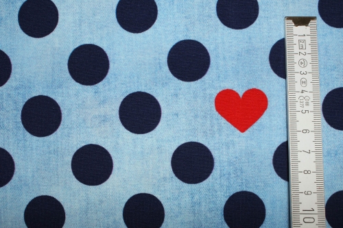 Preview: Jersey Punkte und Herzen hellblau (10 cm)