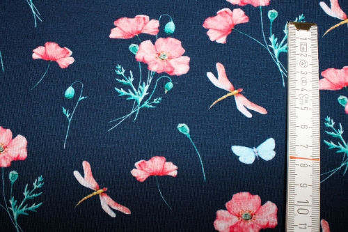 Preview: Jersey Mohnblumen nachtblau (10 cm)