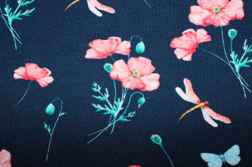 Preview: Jersey Mohnblumen nachtblau (10 cm)