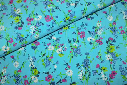 Viskose-Druck "Blumen" helltürkis (10 cm)