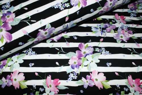 leichter Sommersweat Blumen schwarz/weiß (10 cm)
