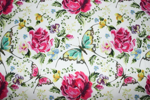 Jersey Blumen und Schmetterlinge weiß (10 cm)