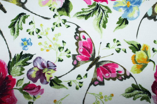 Jersey Blumen und Schmetterlinge weiß (10 cm)