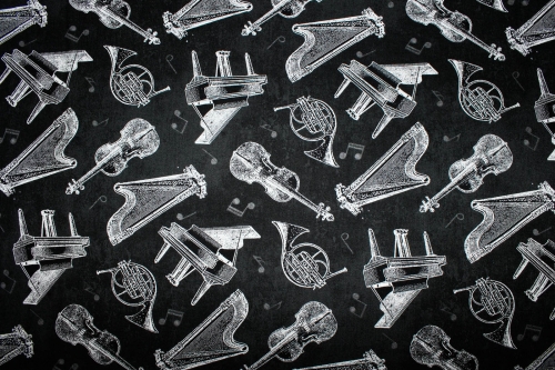 Preview: Designerbaumwolle Instrumente-Vintage Style schwarz (10 cm)