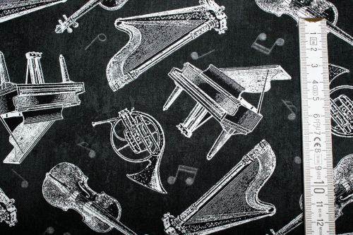 Preview: Designerbaumwolle Instrumente-Vintage Style schwarz (10 cm)