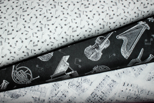 Preview: Designerbaumwolle Instrumente-Vintage Style schwarz (10 cm)