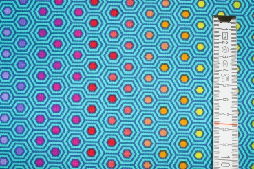 Preview: Designerbaumwolle Tula Pink Hexy rainbow peacock (10 cm)