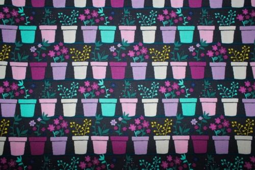 Preview: Designer- Baumwollstoff Plants in Pots navy (10 cm)