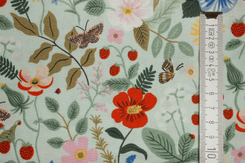 Preview: Designer- Baumwollstoff Strawberry Fields mint (10 cm)