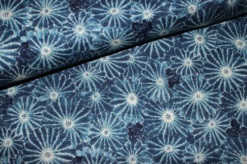 Baumwollstoff Kokka Ai Nikki blau/ cremeweiß (10 cm)