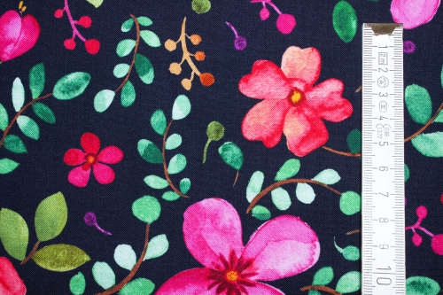 Preview: Designerbaumwolle Brilliant Blossom dunkelblau (10 cm)