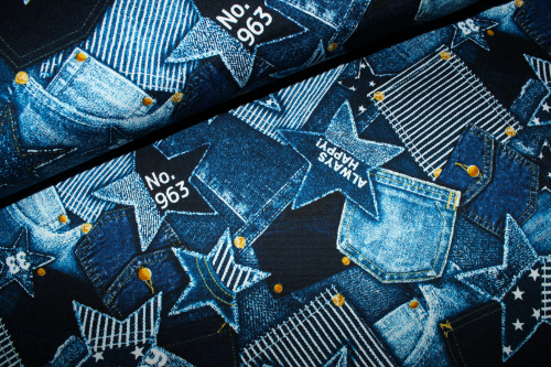 Baumwollstoff Printed Oxford Sterne blau (10 cm)