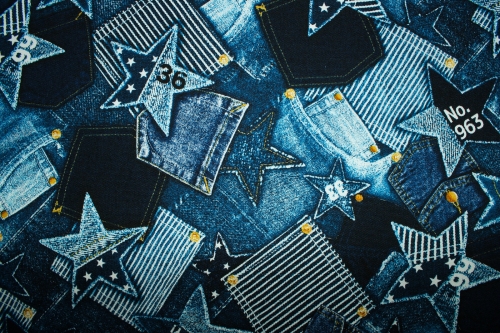 Preview: Baumwollstoff Printed Oxford Sterne blau (10 cm)