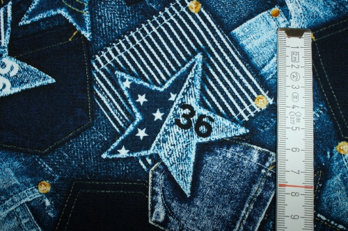 Preview: Baumwollstoff Printed Oxford Sterne blau (10 cm)