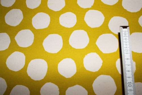 Preview: Kokka BaumwollcanvasTreflé Dots vintage dusty yellow/ natur (10 cm)