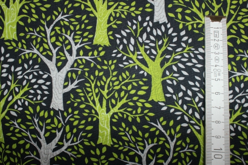 Preview: Designer- Baumwollstoff Green Forest schwarz (10 cm)